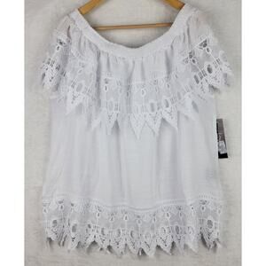 Cottagecore 2x Top White Lace Crochet Off Shoulder Fairy Blouse Summer Vacation
